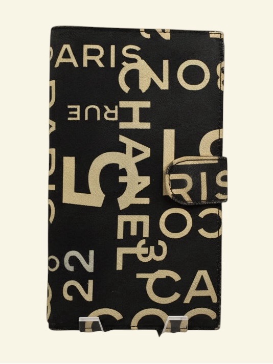 Chanel Black And Beige Logo Canvas Long Wallet